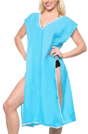 Women's Rayon TOP Blouse Casual Swimwear Swimsuit Cover up Dress Kimono L_Blue